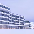 Modern Office Building With Sleek Glass Curtain Walls Multiple Connected Structures Set In Snowy Landscape