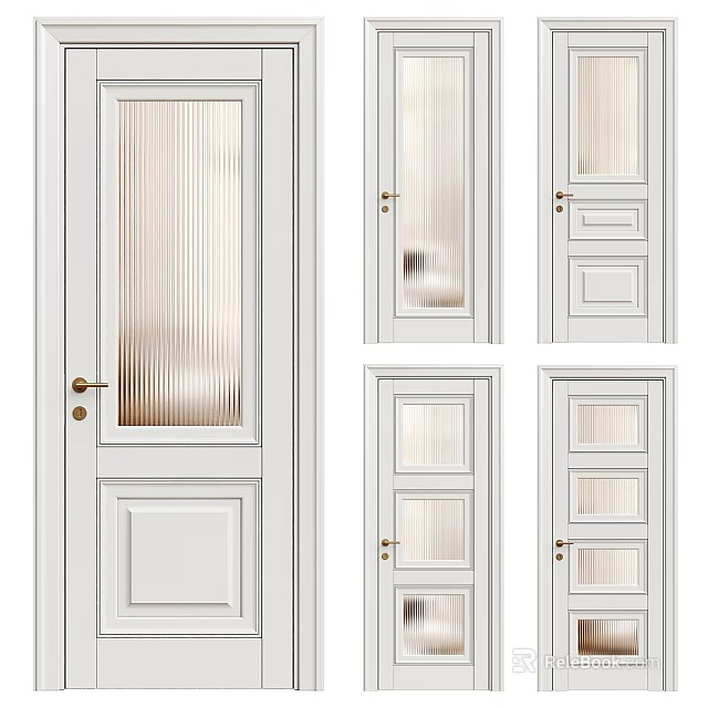 Interior White Hinged Doors With Glass Panels And Panel Designs For Home Decoration 3d model 