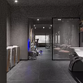 Modern Hair Salon Interior Design With White Styling Chairs Curved Mirrors And Gray Walls