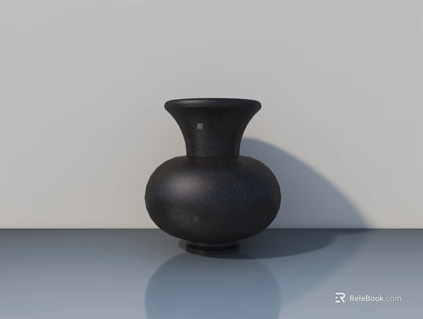 Black Ceramic Vase Sculpture Carving With Rounded Shape On Smooth Surface 3d model
