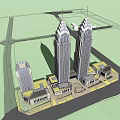 Modern Office Building Complex With Tall Skyscrapers And Low Rise Structures 3d model