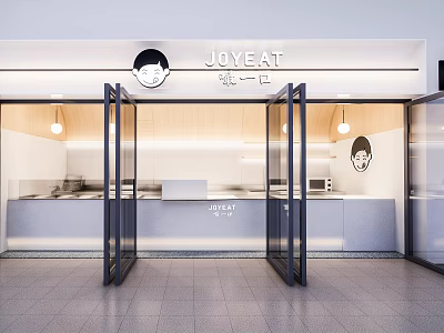 JOYEAT Shopping Mall Store With Glass Doors Open Counter Kitchen Area And Modern Design 3d model