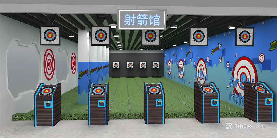 Indoor Archery Range With Multiple Targets For Fitness Training Activity 3d model