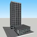 Modern Architectural Complex With Tall Building Low Rise Podium And Glass Windows Exterior