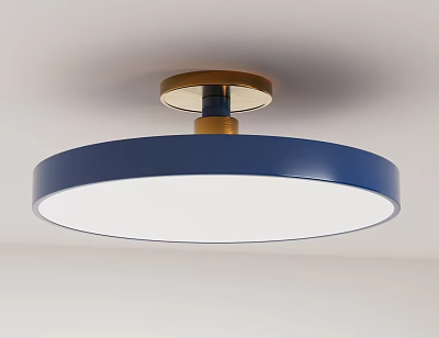 Modern Minimalist Round Ceiling Light With Blue Metal Frame And Gold Accent 3d model