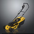 Yellow Lawn Mower With Black Handle And Wheels For Grass Plant Care In Garden