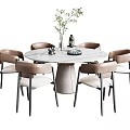 Elegant Round Dining Table Set With Marble Top And Six Upholstered Chairs 3d model
