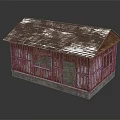 Rustic Wooden House With Weathered Rusty Roof White Spots Wooden Siding Windows And Door