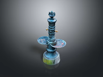 Intricately Designed Blue Column With Carved Human Characters And Animal Creatures 3d model