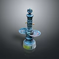 Intricately Designed Blue Column With Carved Human Characters And Animal Creatures