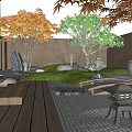 Japanese Zen Garden With Rockery Stones Moss Sand And Wooden Platform
