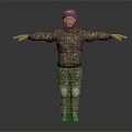 Tactical Human Character In Camouflage Uniform Helmet Goggles With Arms Outstretched
