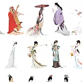 Classical Chinese Women In Traditional Costumes With Various Elegant Poses And Attire
