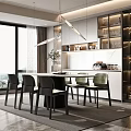 Modern Restaurant Interior With Large Windows City View Dining Table Lighting And Glassware Shelves