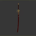 Traditional Ornate Sword With Red Handle Golden Decoration And Shiny Blade