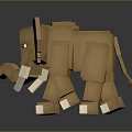 Brown Paper Origami Elephant With White Tusks Standing On Dark Reflective Surface