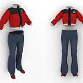 Red And Black Cropped Jacket With Blue Jeans White Cuffs Casual Clothing Outfit