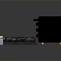 Modern Black Kitchen Appliances With Gas Stove Microwave Oven And Gold Accents
