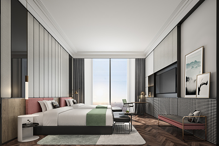 Modern Room Hotel Twin Room 3d model