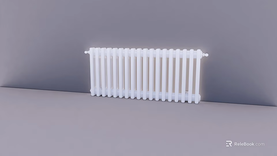 White Wall Mounted Radiator As Home Heating Element Against Gray Wall Background 3d model 