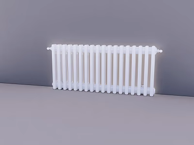 White Wall Mounted Radiator As Home Heating Element Against Gray Wall Background 3d model