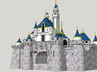 Historical Ancient Castle Architecture Featuring Blue Spires Towers And Stone Walls 3d model