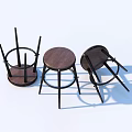 Three Modern Stools Featuring Round Wooden Seats And Black Metal Legs