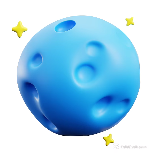 Decorative Ornament Set Featuring Blue Sphere With Holes And Yellow Stars 3d model 