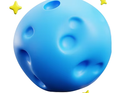 Decorative Ornament Set Featuring Blue Sphere With Holes And Yellow Stars 3d model