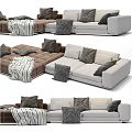 Modern Sectional Sofa with Brown Light Gray Upholstery Decorative Pillows and Cozy Blanket 3d model