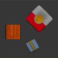 Set Of Three Colorful Decorative Cube Boxes With Wooden And Metallic Details