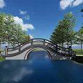 Scenic Landscape Bridge Over Calm Water With Lush Green Trees And Grass