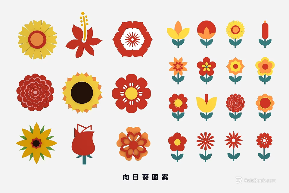 Vibrant Sunflower Pattern Wall Decor Featuring Multiple Floral Designs And Bright Colors 3d model