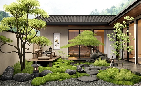 Courtyard Garden Ting Step Bryophytes Stone Pine Tree Courtyard Plants Landscape Yard 3d model