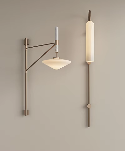 Modern Wall Lamps With Brass Frame And Glass Shades Mounted On Neutral Wall 3d model