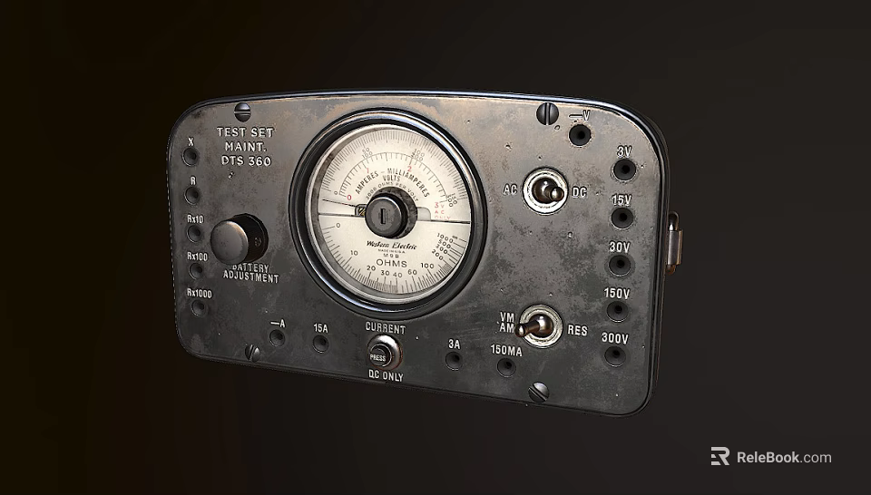 Industrial Equipment Vintage Control Panel with Analog Gauge Knobs Dials and Ports 3d model 