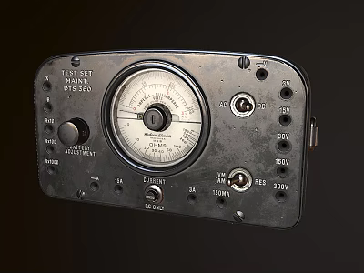 Industrial Equipment Vintage Control Panel with Analog Gauge Knobs Dials and Ports 3d model
