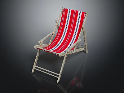 Red And White Striped Deck Chair With Metal Frame For Outdoor Furniture Use 3d model