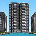 Modern High Rise Building Complex With Central Pool And Green Surroundings 3d model