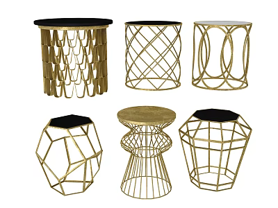 Modern Gold Metal Frame Side Tables With Black White Tabletop And Geometric Openwork Designs 3d model
