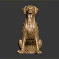 Golden Sitting Dog Statue With Tongue Out And Shiny Surface On Dark Background