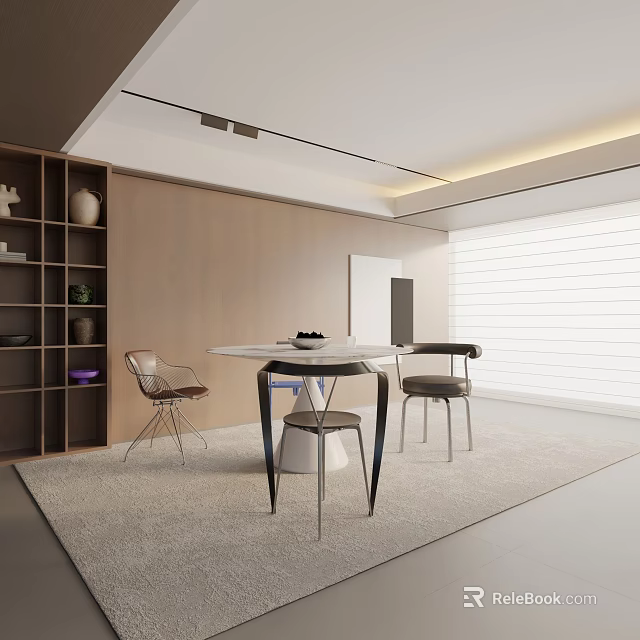 Modern Dining Table Set With Sleek Chairs And Minimalist Design In Open Kitchen 3d model