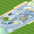 Park Landscape Design With Green Lawns Playground Structures Plane Shaped Elements And Circular Platforms 3d model