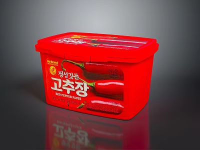 OTTOGI Red Chili Paste Container With Korean Label And Chili Pepper Design 3d model