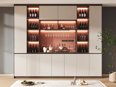 Modern Wine Cabinet With LED Lighting And Glassware Display Shelves In Living Room 3d model