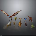 Colorful Character Creature Models With Different Types Of Winged Dinosaurs And Deer Figures