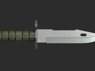 Tactical Military Knife With Green Textured Grip And Serrated Silver Blade 3d model