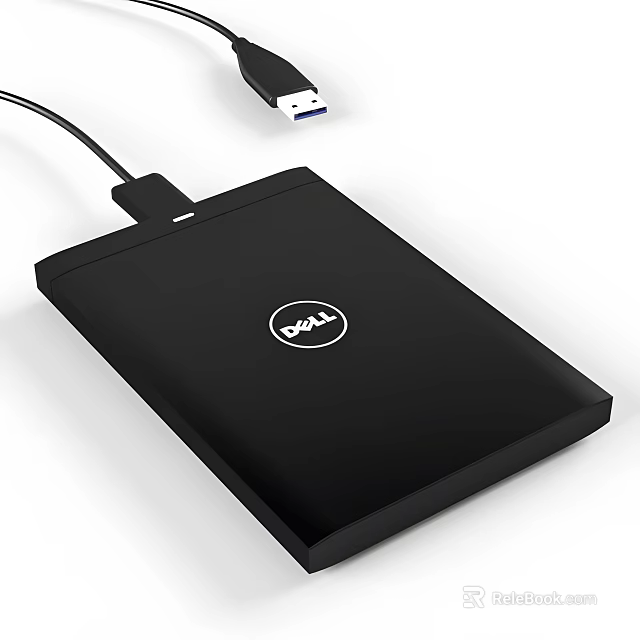 Dell Black External Hard Drive With USB Connection For Computer Storage 3d model 