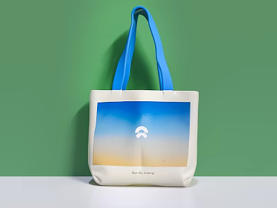 White Tote Bag with Blue Handles and Gradient Sky Design Cloud Logo The Daily Carry 3d model