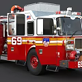 Red FDNY Fire Truck With Ladder Water Tank And Number 69